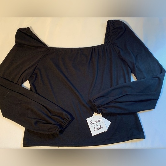 NWT size XXL Sunset & Sixth Black off the shoulder top - Picture 2 of 8